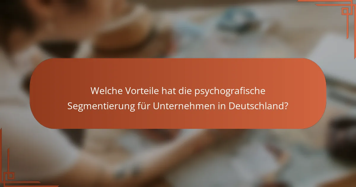 Welche Vorteile hat die psychografische Segmentierung für Unternehmen in Deutschland?